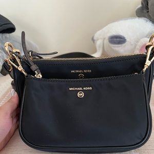 Jet Set Medium Nylon Gabardine Crossbody Bag (Black & Brown)